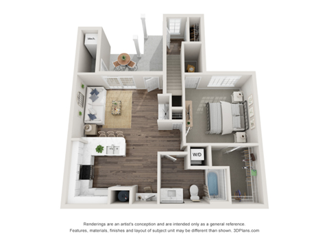 Farmington Lakes one bedroom apartment Hawthorn floor plan